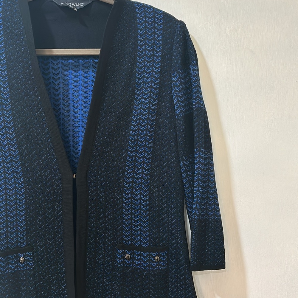 MIN WANG  WOMENS HEAVYWEIGHT CARDIGAN BLACK BLUE LONG SLEEVE SIZE SMALL - Picture 4 of 15